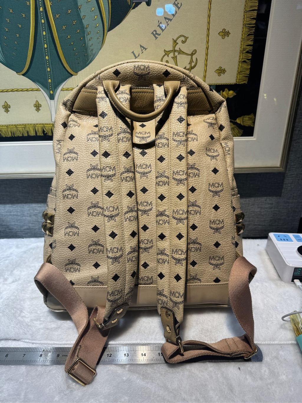 MCM Stark Visetos Canvas White Backpack Approx. 15.5 x 33.5 x 41.0 cm MMKAAVE09I8001
