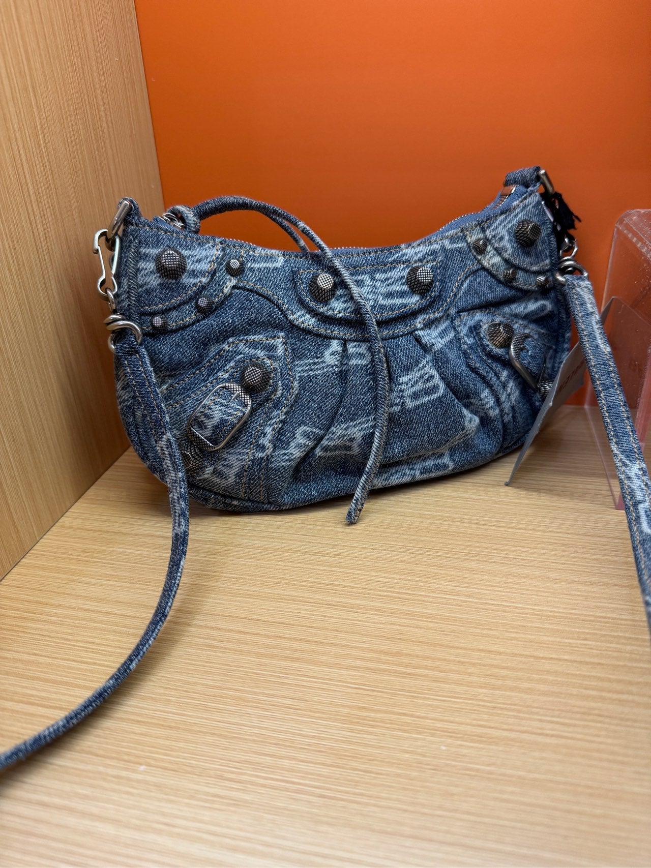 Balenciaga LE CAGOLE Cotton Blue Shoulder Bag 25.9 cm long x 16.0 cm high x 9.9 cm wide 6713092109U4715