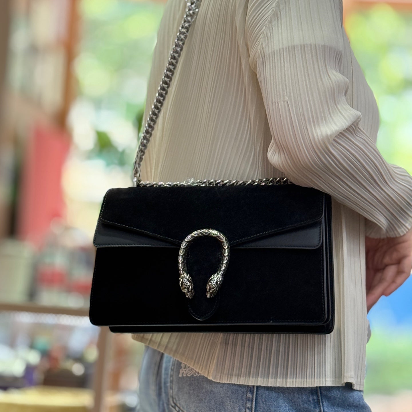 Gucci Dionysus Collection Small Shoulder Bag Alcantara Black Shoulder Bag 28x16x10.5