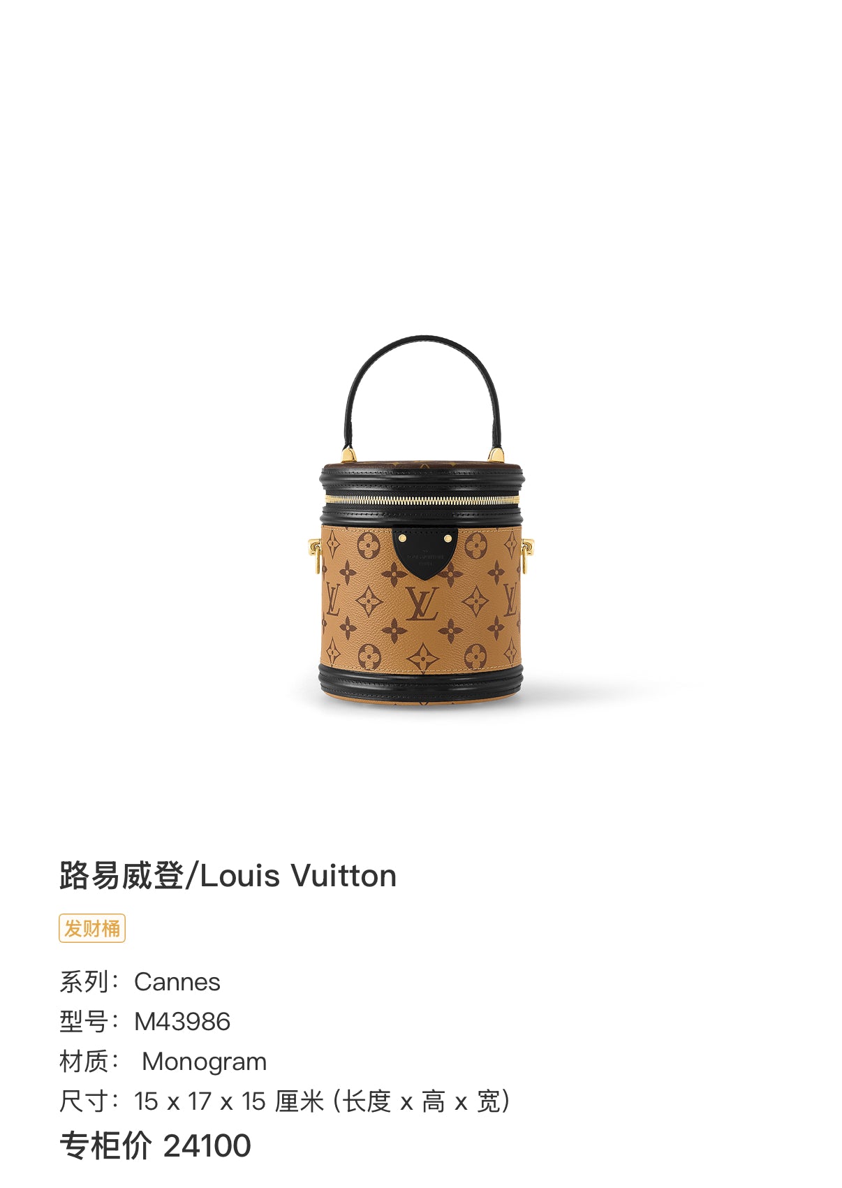 Louis Vuitton Cannes 15 x 17 x 15 centimeters (length x height x width) M43986