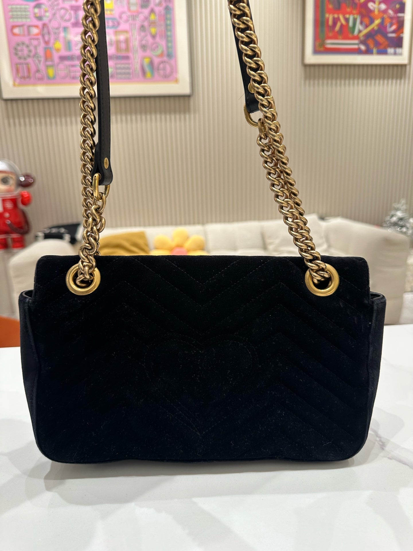Gucci Velvet Black Shoulder Bag 443497K4D2T1000