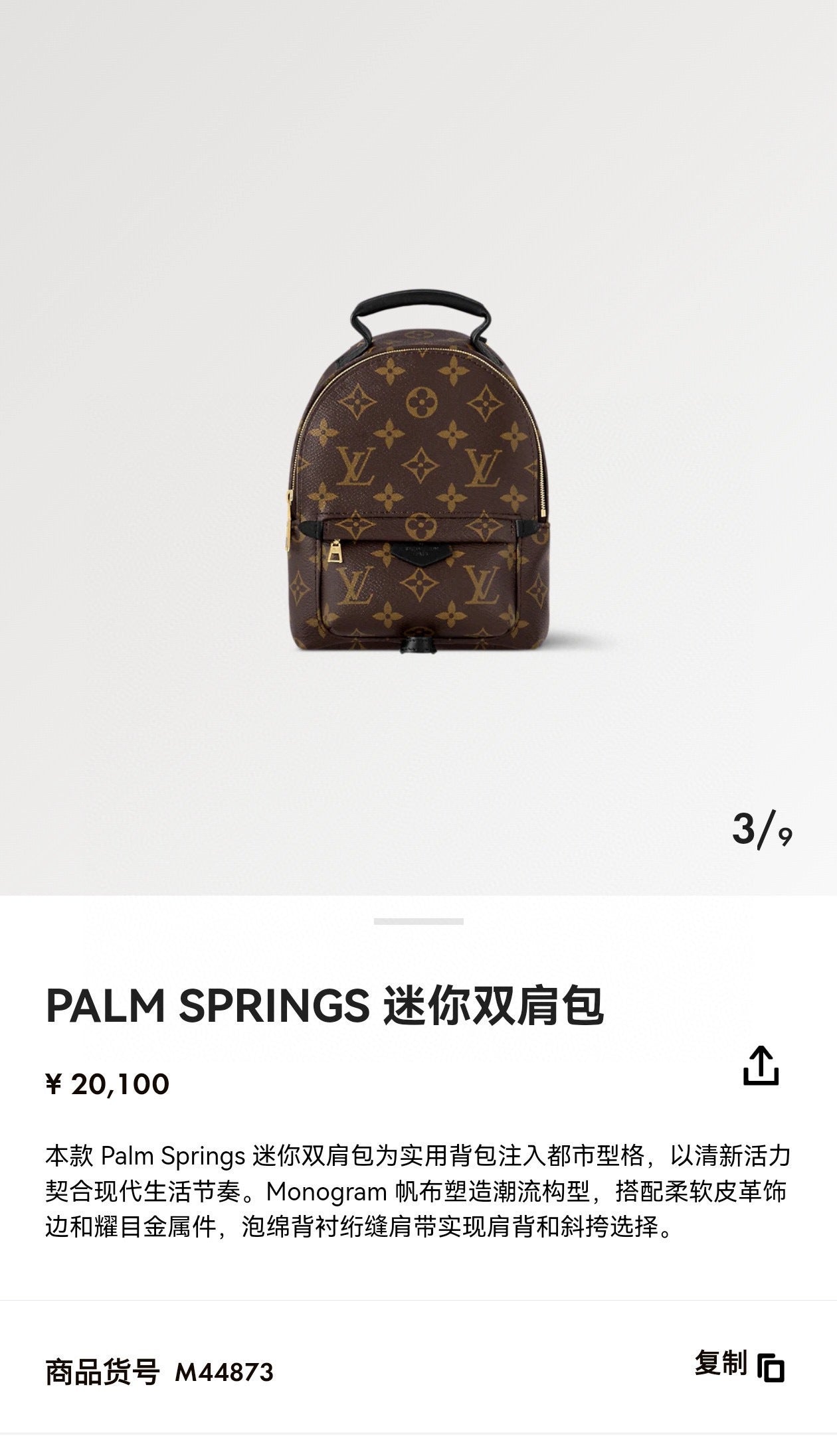 Louis Vuitton Palm Springs Brown Backpack M44873