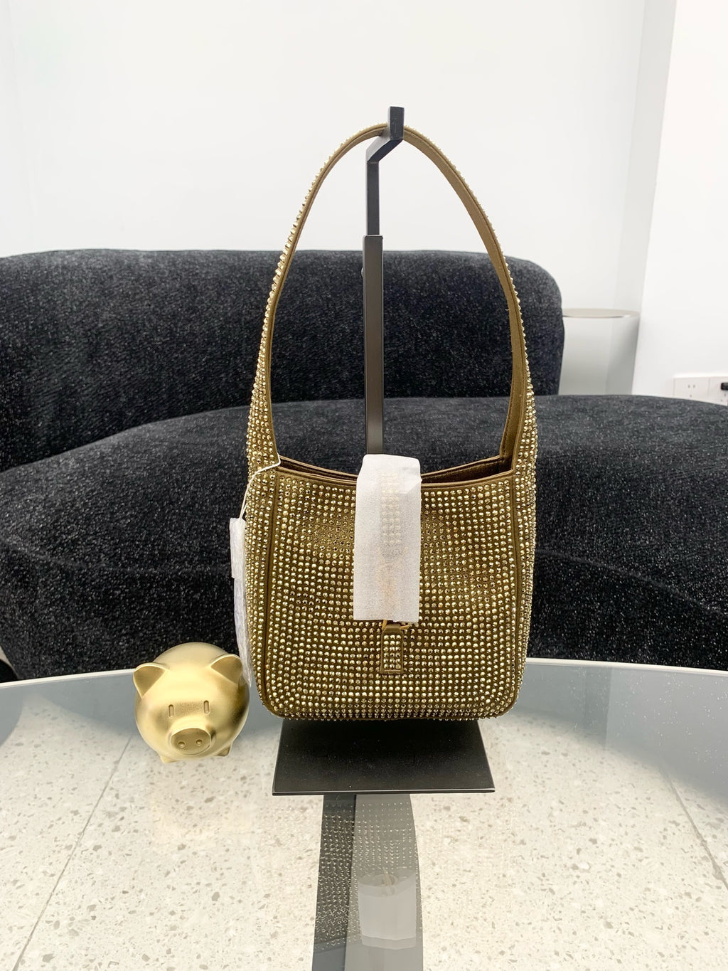 Saint laurent LE 5 À 7 baby satin and faux-crystal soft handbag 809464FADSQ2803