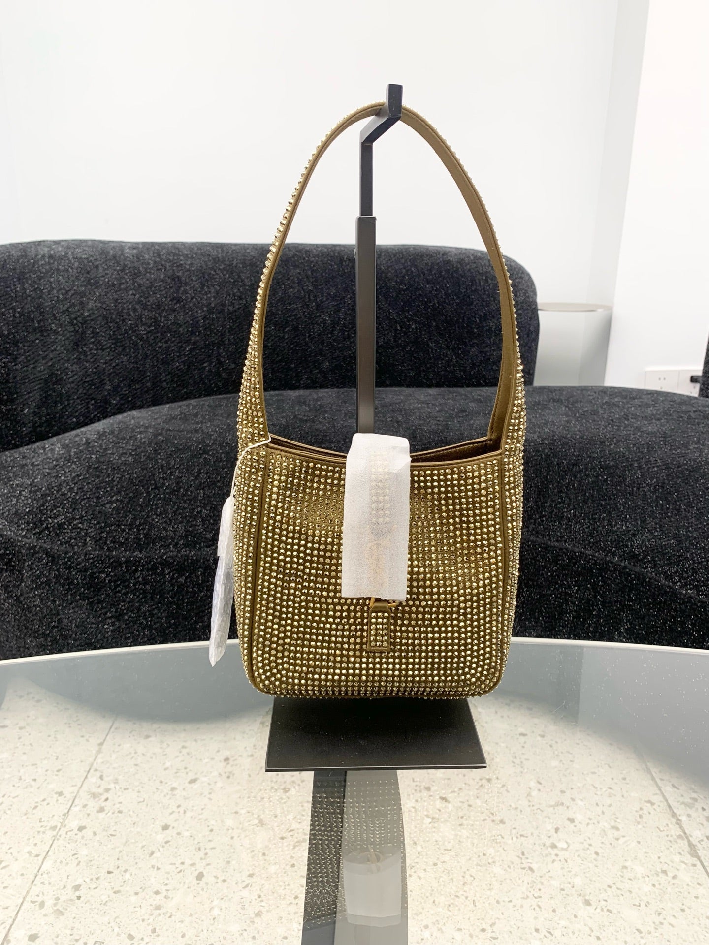 Saint laurent LE 5 À 7 baby satin and faux-crystal soft handbag 809464FADSQ2803