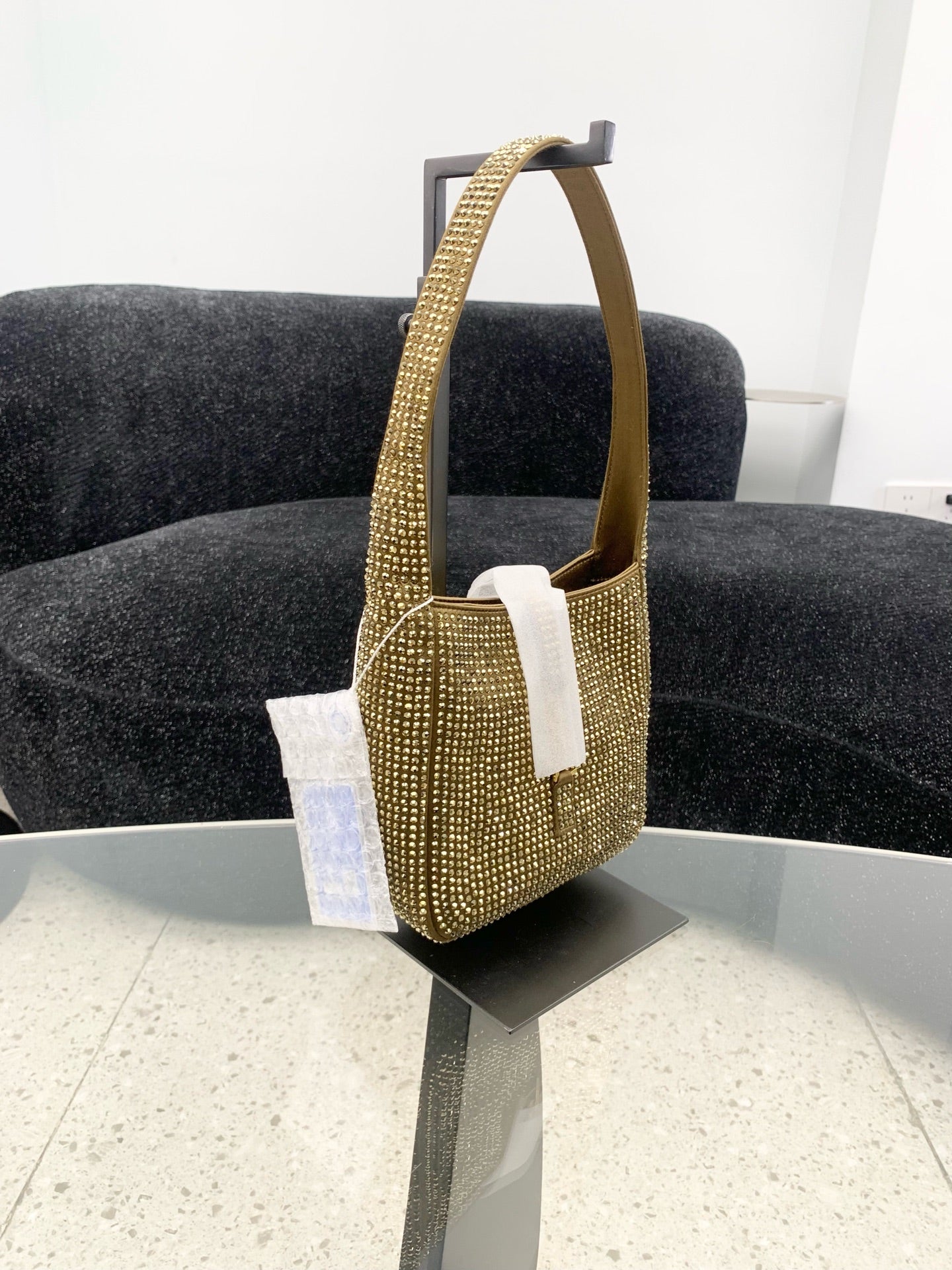 Saint laurent LE 5 À 7 baby satin and faux-crystal soft handbag 809464FADSQ2803