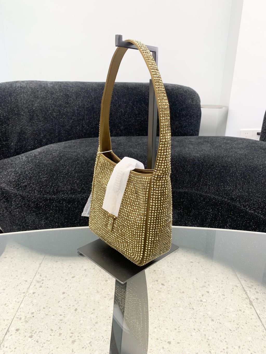 Saint laurent LE 5 À 7 baby satin and faux-crystal soft handbag 809464FADSQ2803