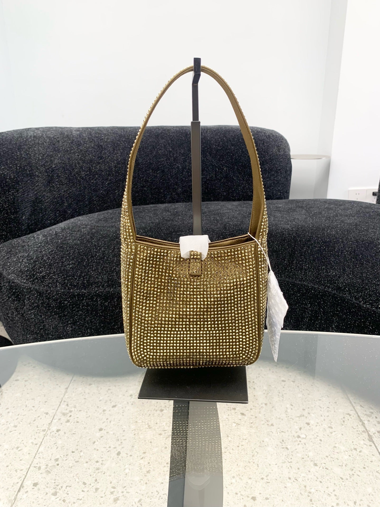 Saint laurent LE 5 À 7 baby satin and faux-crystal soft handbag 809464FADSQ2803