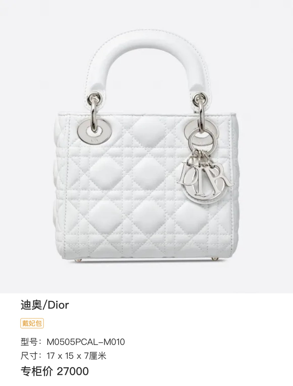 Dior White 17 x 15 x 7 centimeters M0505PCAL-M010