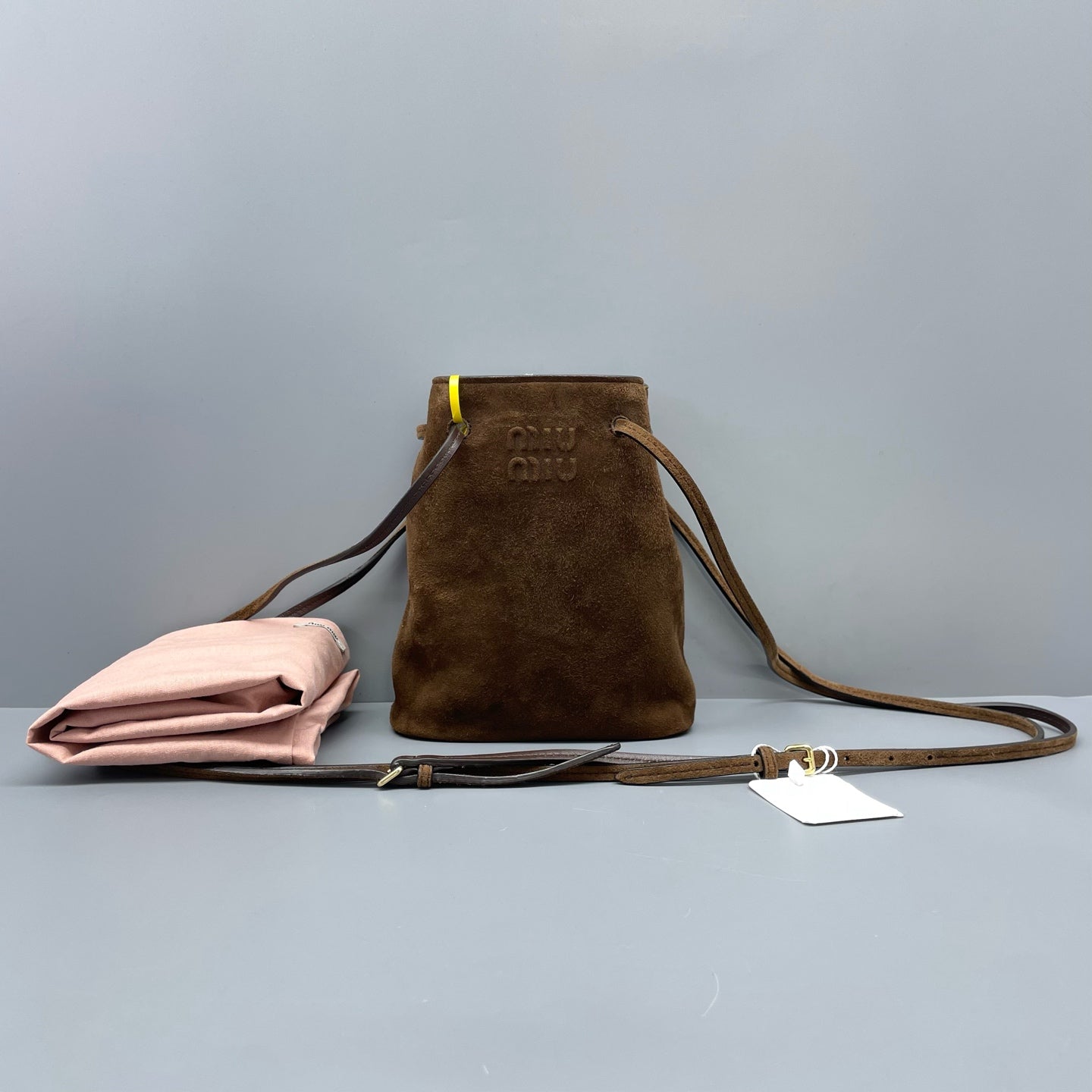 Miu Miu Alcantara Brown Bucket & Drawstring Bag