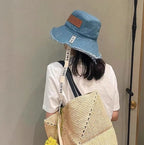 Loewe Tannin-dyed canvas and cowhide raw-edge fisherman hat Brown Bucket hat K820HF1X66-5400