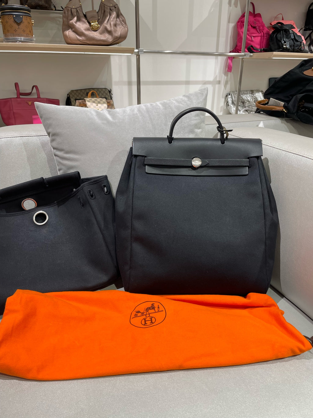 Hermes Canvas Black Backpack