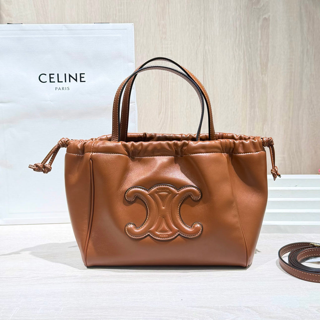Celine CABAS TRIOMPHE small smooth cowhide drawstring bag Brown 9 x 7 x 5 inches (22.5 x 18 x 13 centimeters) 111013DU3.04LU