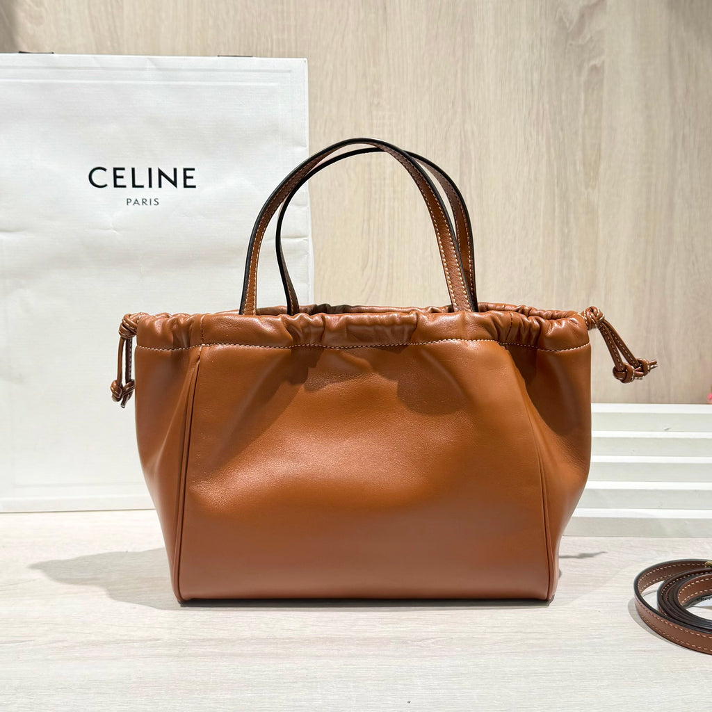 Celine CABAS TRIOMPHE small smooth cowhide drawstring bag Brown 9 x 7 x 5 inches (22.5 x 18 x 13 centimeters) 111013DU3.04LU