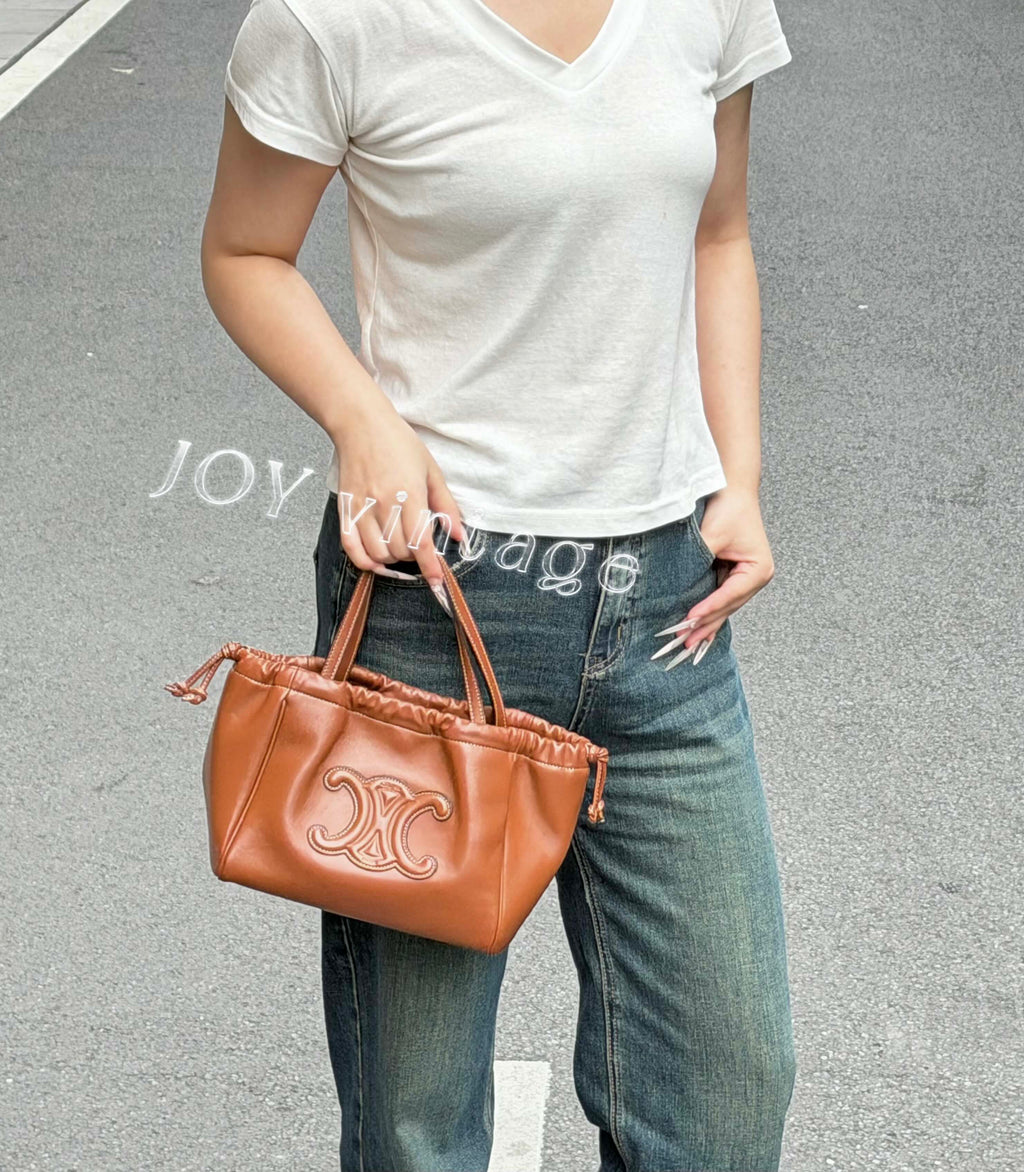 Celine CABAS TRIOMPHE small smooth cowhide drawstring bag Brown 9 x 7 x 5 inches (22.5 x 18 x 13 centimeters) 111013DU3.04LU