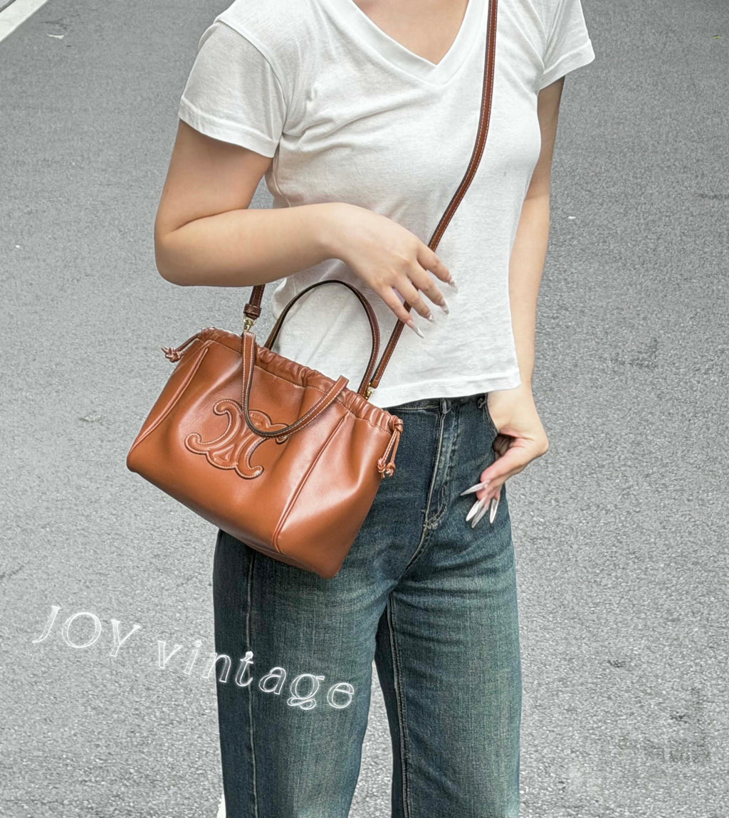 Celine CABAS TRIOMPHE small smooth cowhide drawstring bag Brown 9 x 7 x 5 inches (22.5 x 18 x 13 centimeters) 111013DU3.04LU