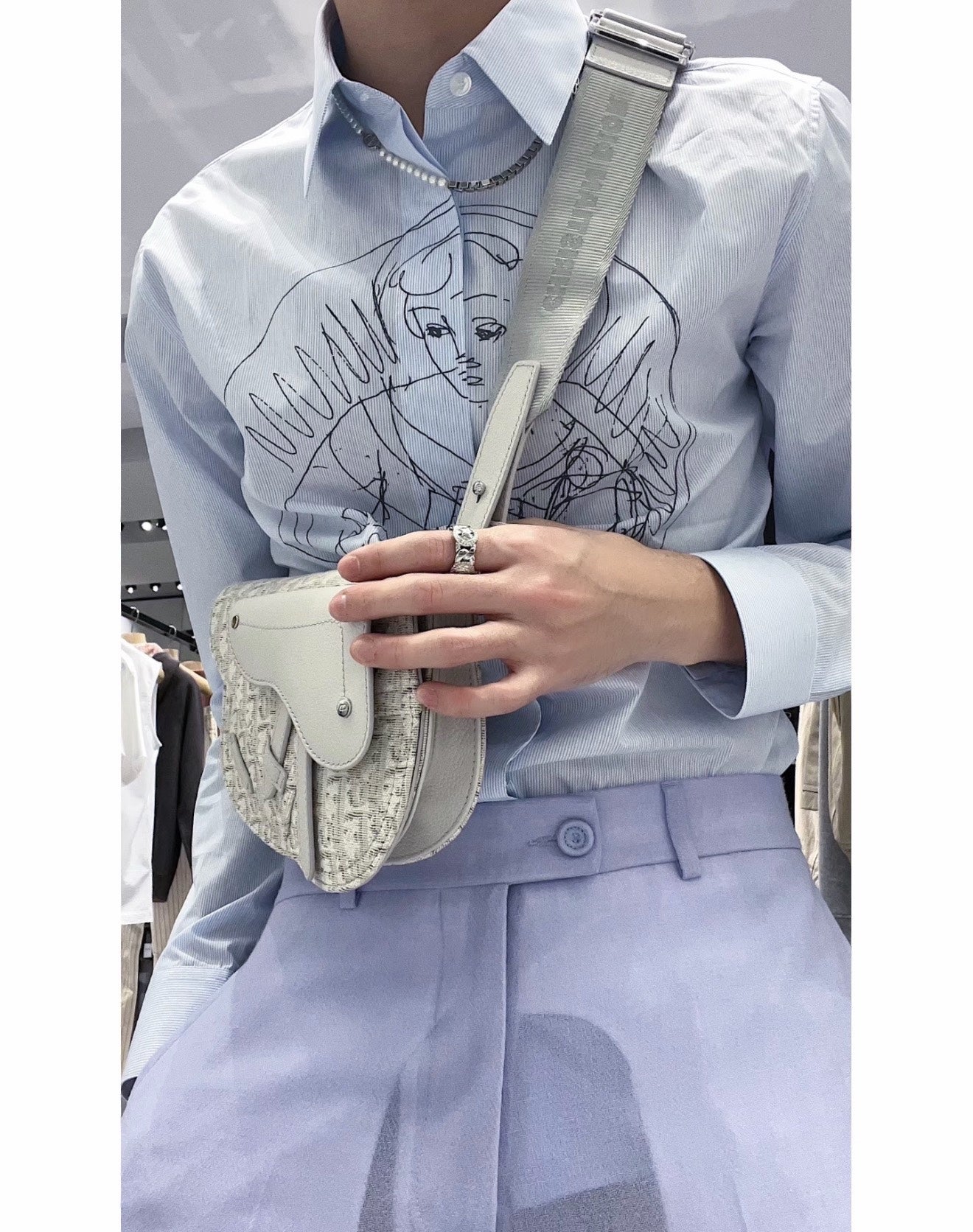 Dior Canvas White Saddle Bag