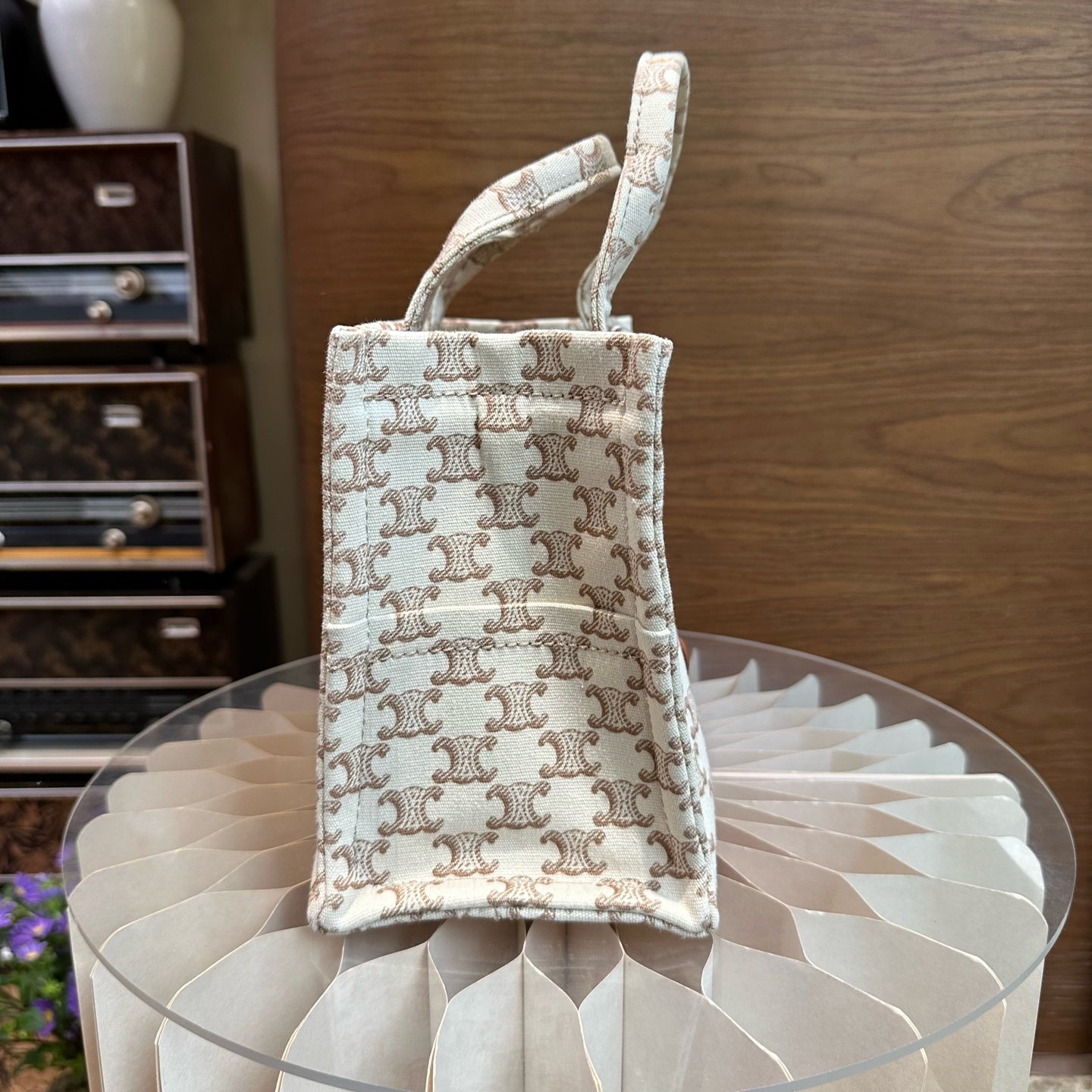Celine CABAS THAIS small-sized handbag in signature-printed fabric and calfskin leather Leather CONF.199162FRF.01BC