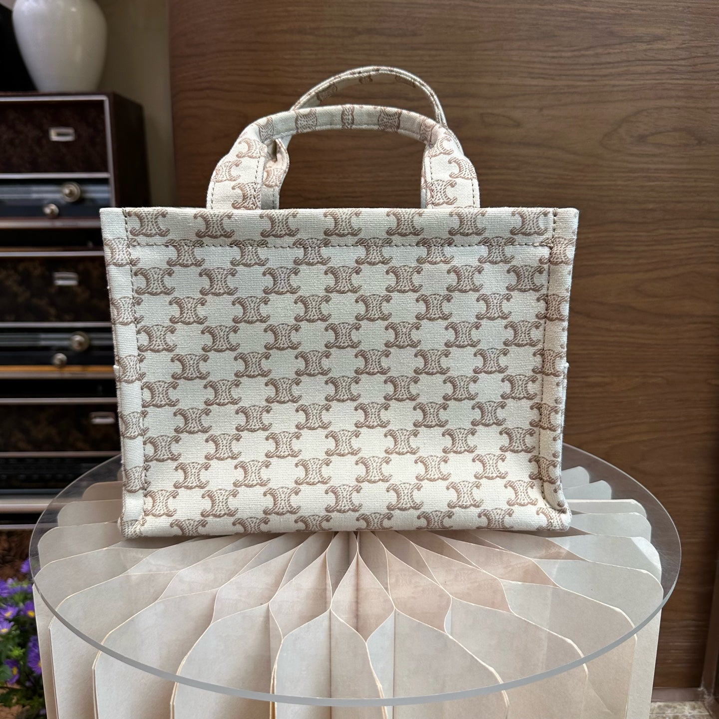 Celine CABAS THAIS small-sized handbag in signature-printed fabric and calfskin leather Leather CONF.199162FRF.01BC