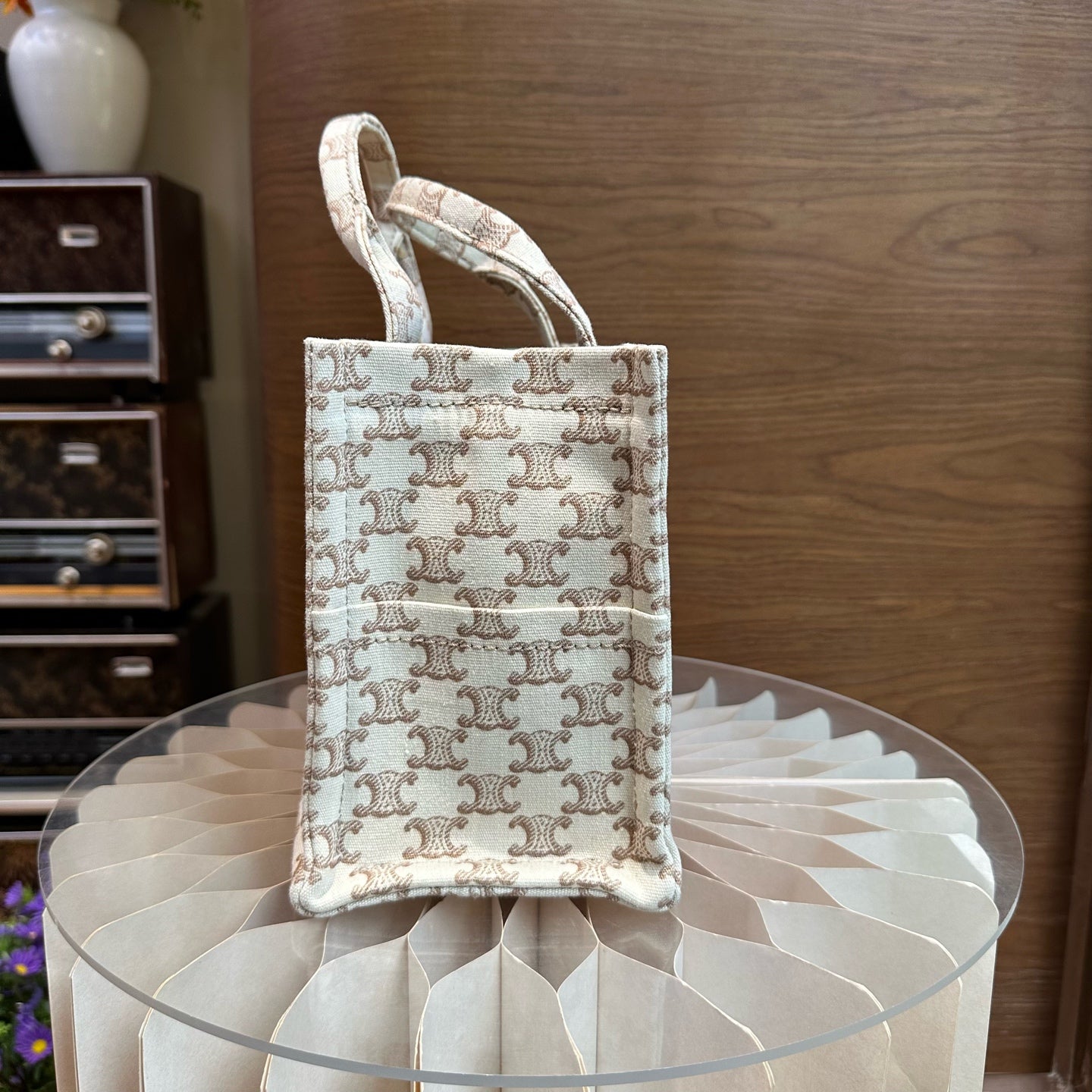 Celine CABAS THAIS small-sized handbag in signature-printed fabric and calfskin leather Leather CONF.199162FRF.01BC