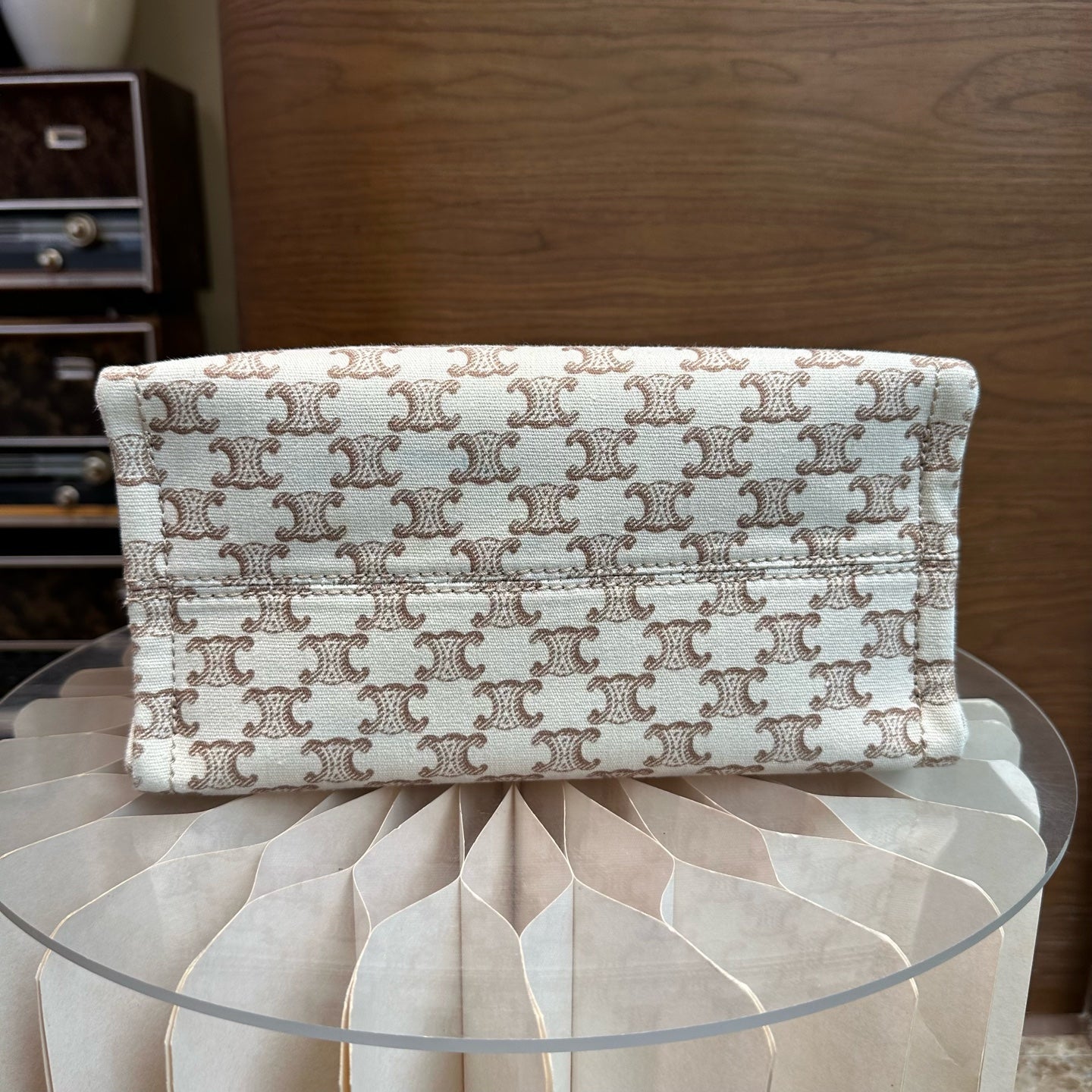 Celine CABAS THAIS small-sized handbag in signature-printed fabric and calfskin leather Leather CONF.199162FRF.01BC