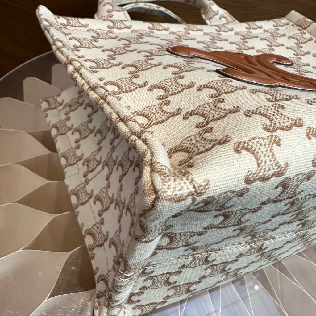 Celine CABAS THAIS small-sized handbag in signature-printed fabric and calfskin leather Leather CONF.199162FRF.01BC