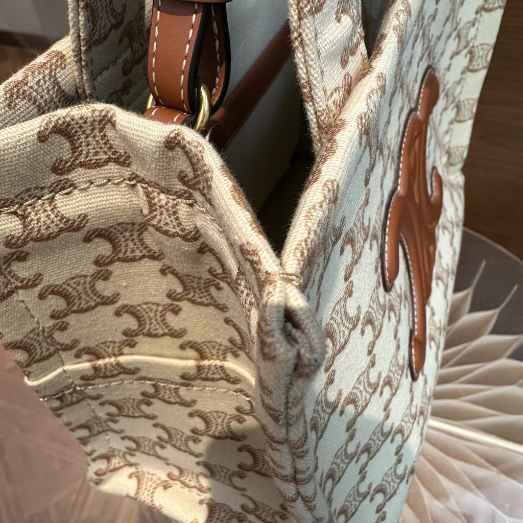 Celine CABAS THAIS small-sized handbag in signature-printed fabric and calfskin leather Leather CONF.199162FRF.01BC