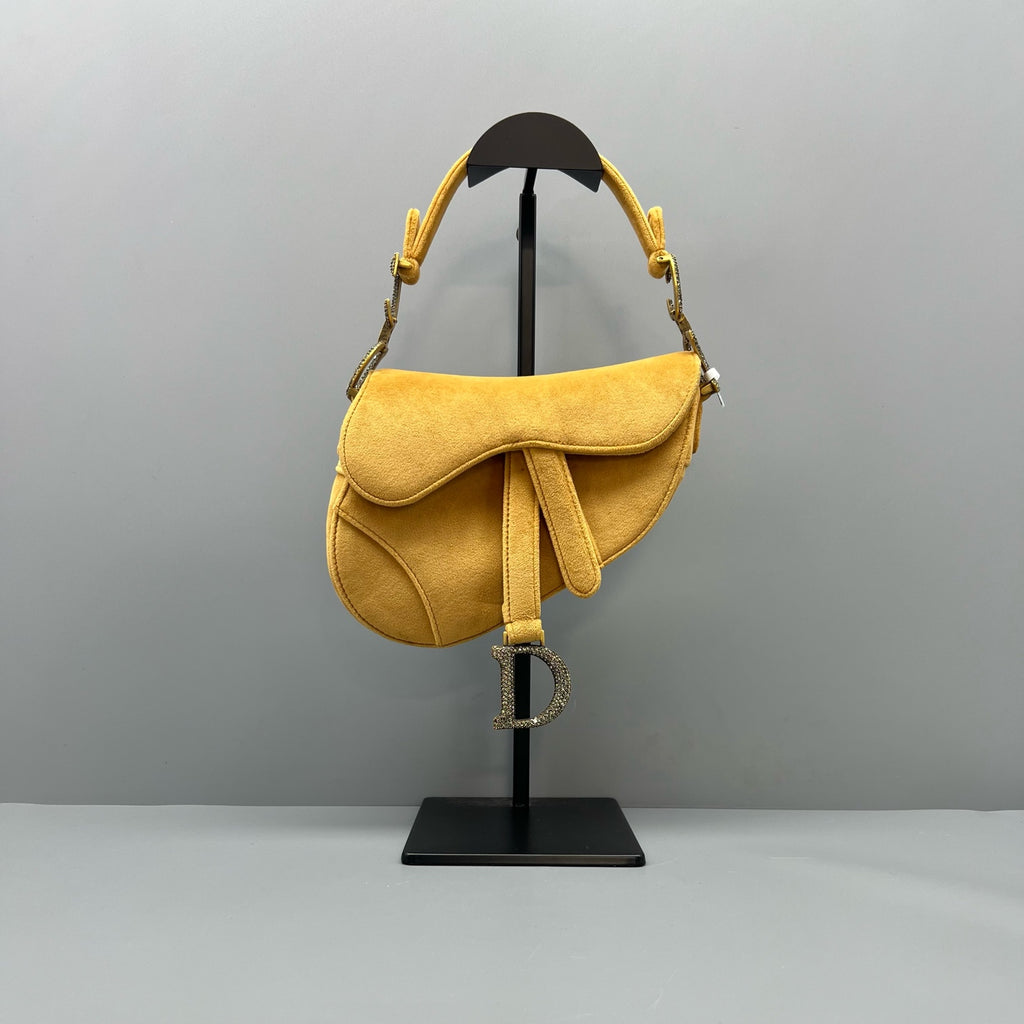 Dior Velvet Yellow Saddle Bag