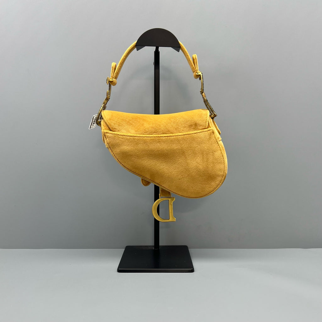 Dior Velvet Yellow Saddle Bag