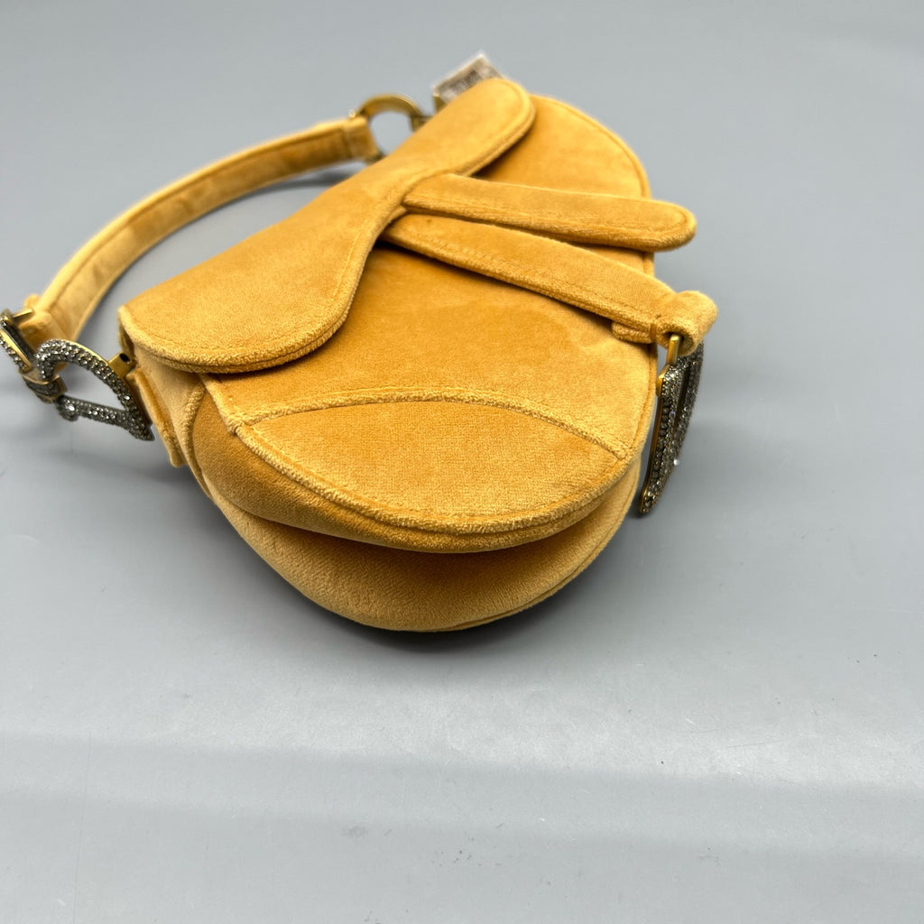 Dior Velvet Yellow Saddle Bag