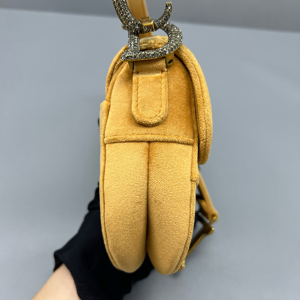 Dior Velvet Yellow Saddle Bag