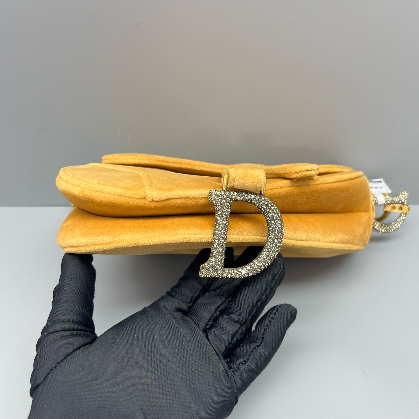Dior Velvet Yellow Saddle Bag