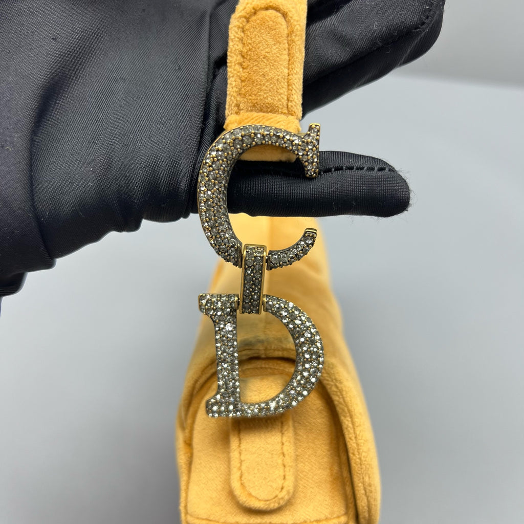Dior Velvet Yellow Saddle Bag