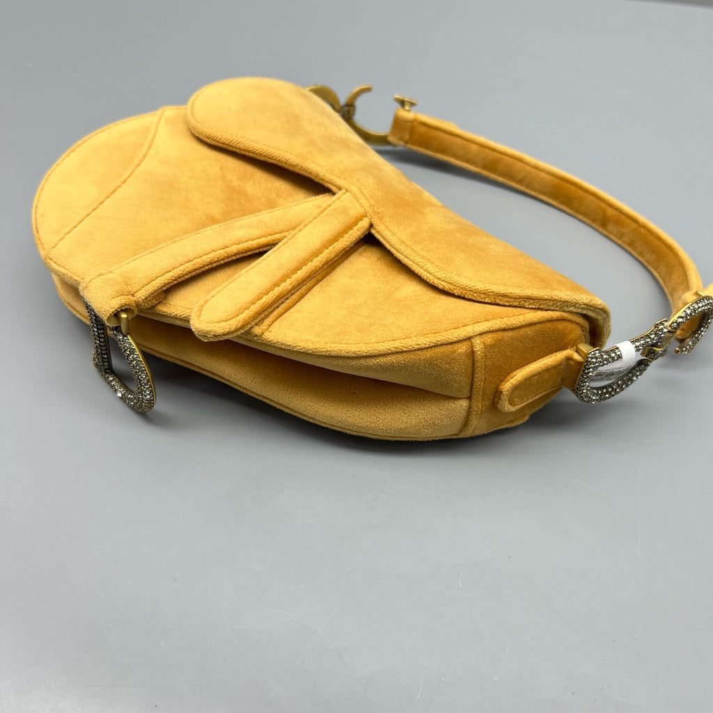 Dior Velvet Yellow Saddle Bag