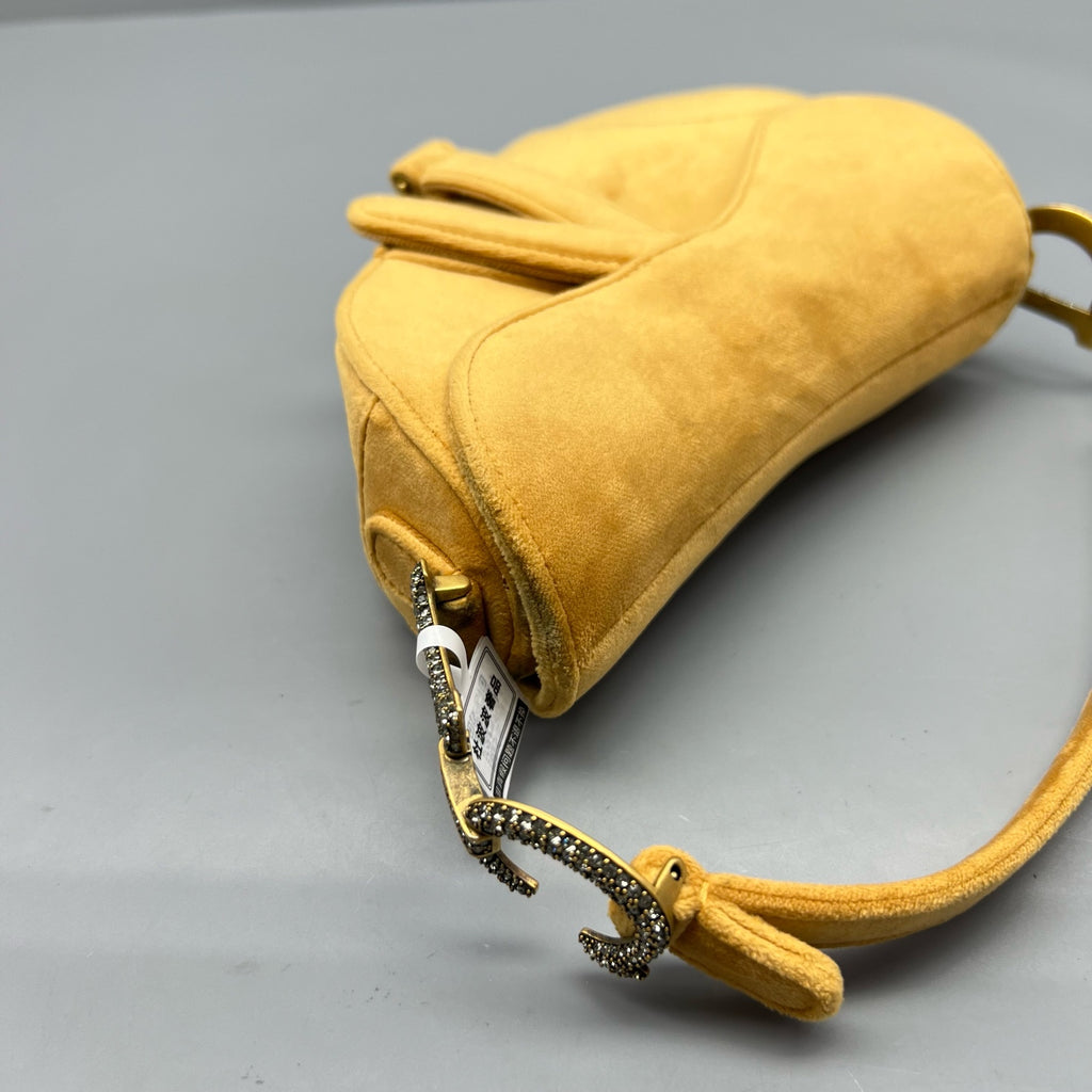 Dior Velvet Yellow Saddle Bag