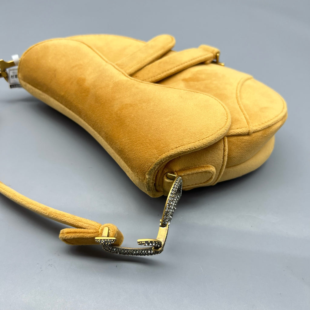 Dior Velvet Yellow Saddle Bag