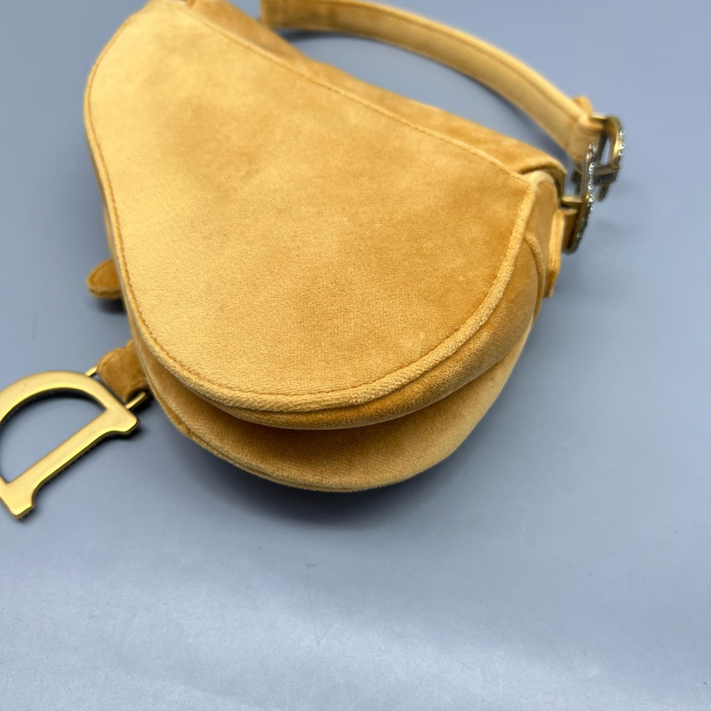 Dior Velvet Yellow Saddle Bag