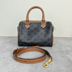 Celine Small logo-printed cowhide Boston bag Brown 113772CAS.04LU