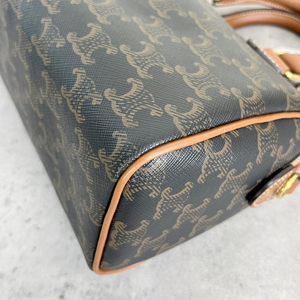 Celine Small logo-printed cowhide Boston bag Brown 113772CAS.04LU