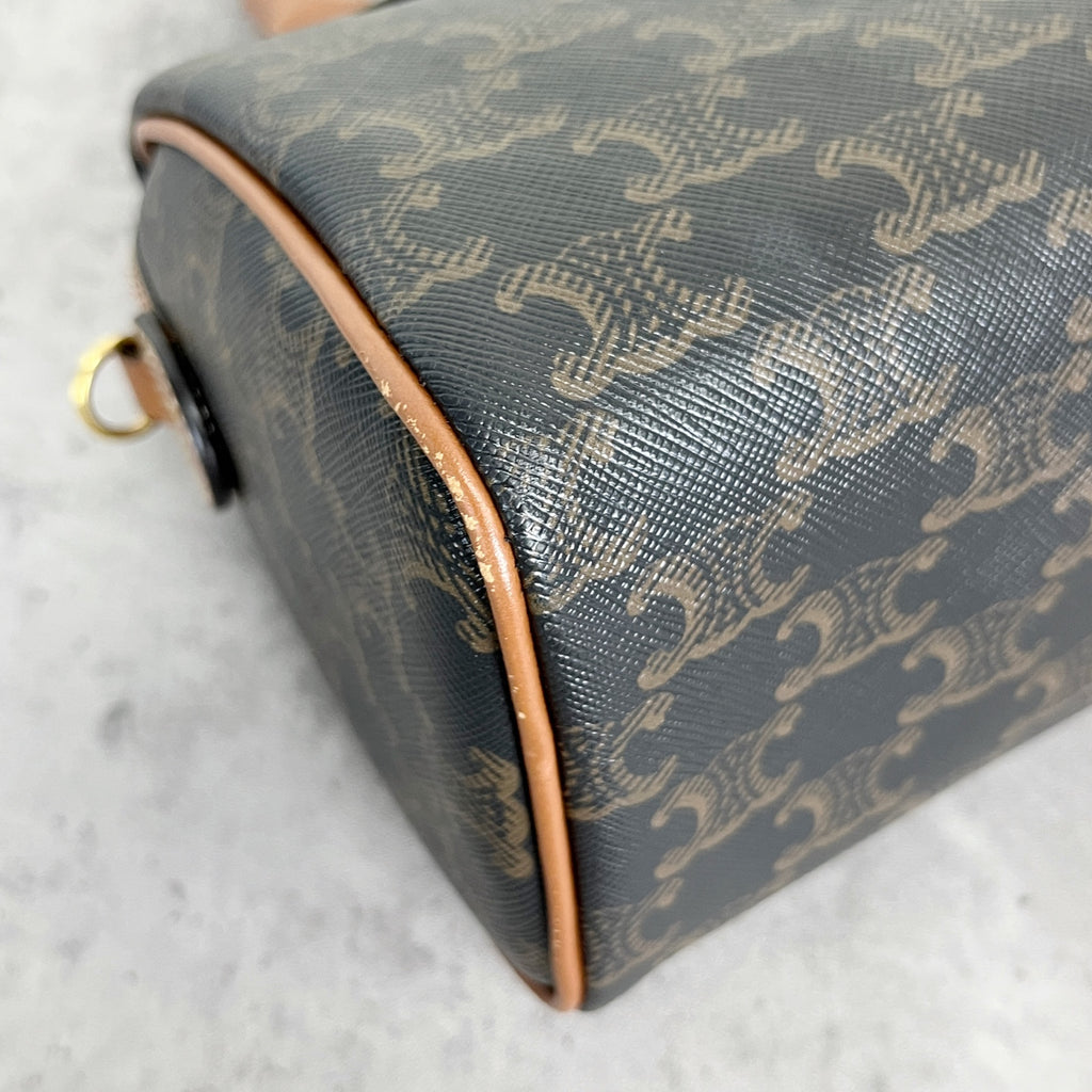 Celine Small logo-printed cowhide Boston bag Brown 113772CAS.04LU
