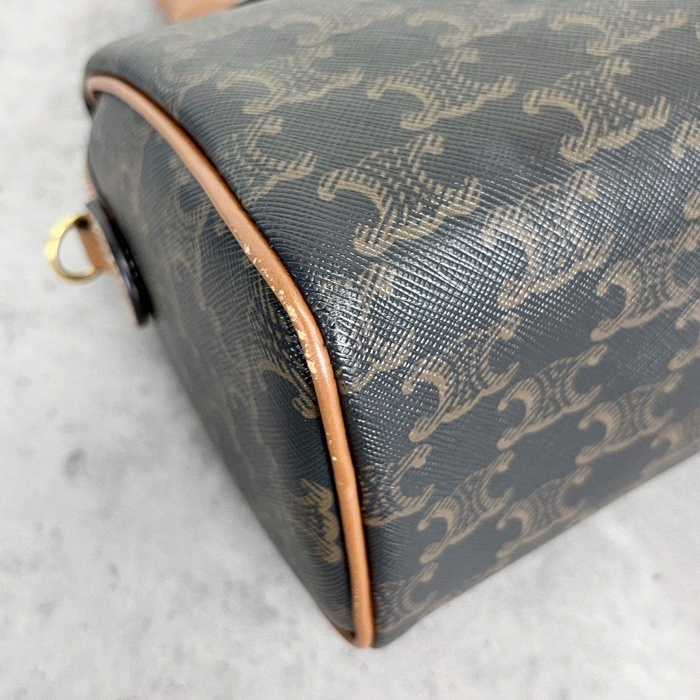 Celine Small logo-printed cowhide Boston bag Brown 113772CAS.04LU