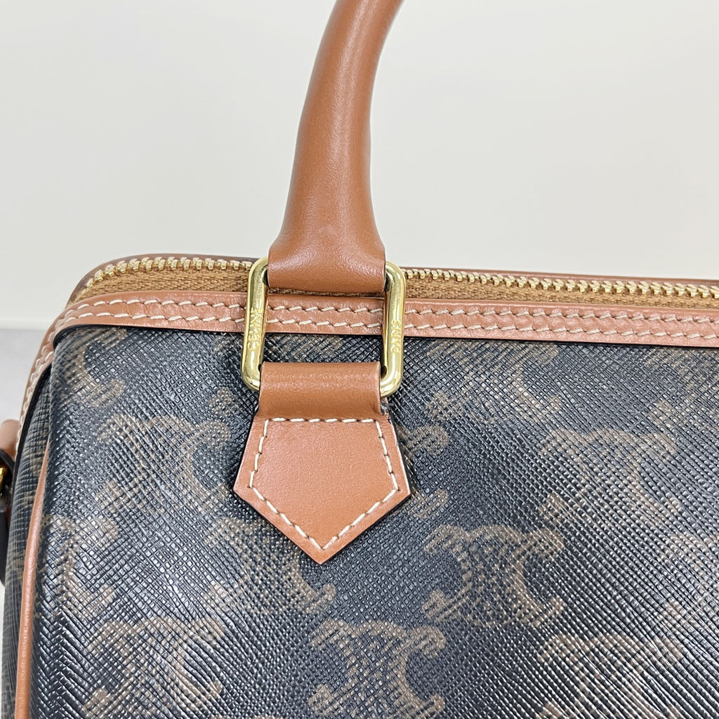 Celine Small logo-printed cowhide Boston bag Brown 113772CAS.04LU