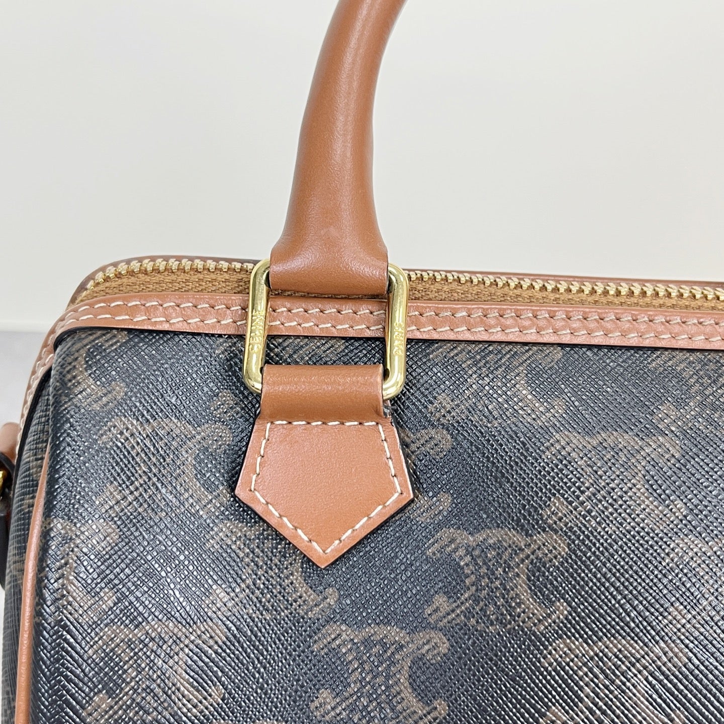 Celine Small logo-printed cowhide Boston bag Brown 113772CAS.04LU