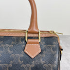 Celine Small logo-printed cowhide Boston bag Brown 113772CAS.04LU