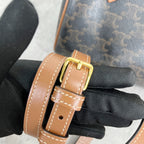 Celine Small logo-printed cowhide Boston bag Brown 113772CAS.04LU