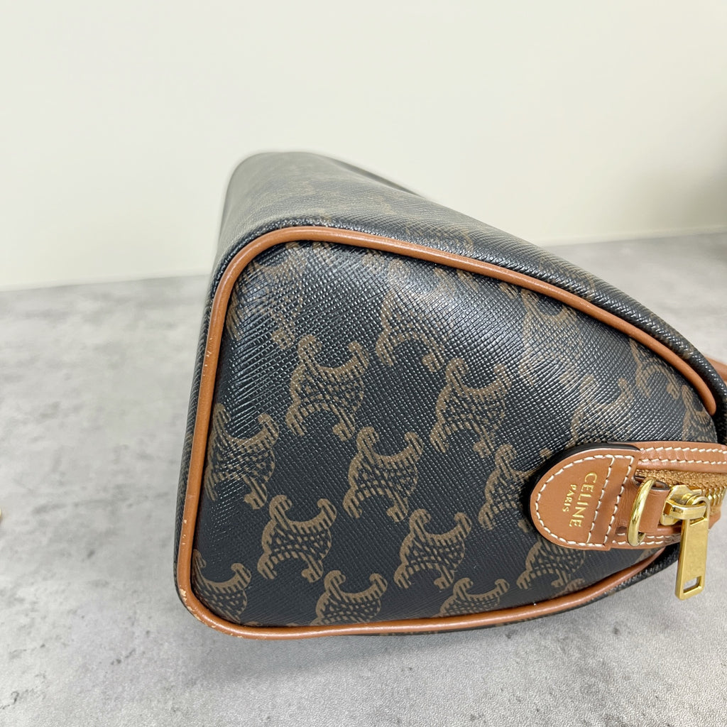 Celine Small logo-printed cowhide Boston bag Brown 113772CAS.04LU