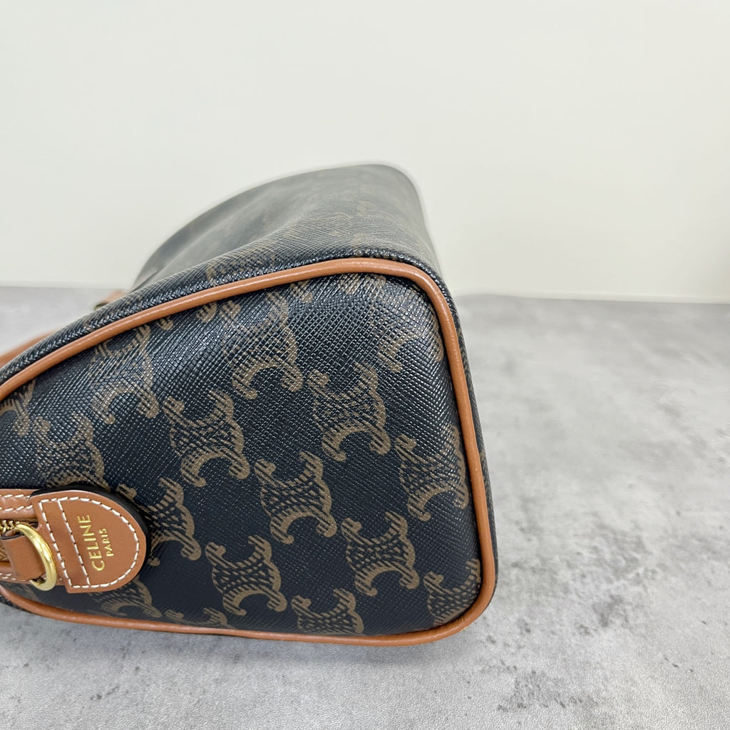 Celine Small logo-printed cowhide Boston bag Brown 113772CAS.04LU