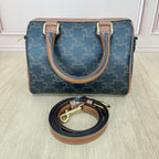 Celine Small logo-printed cowhide Boston bag Brown 113772CAS.04LU