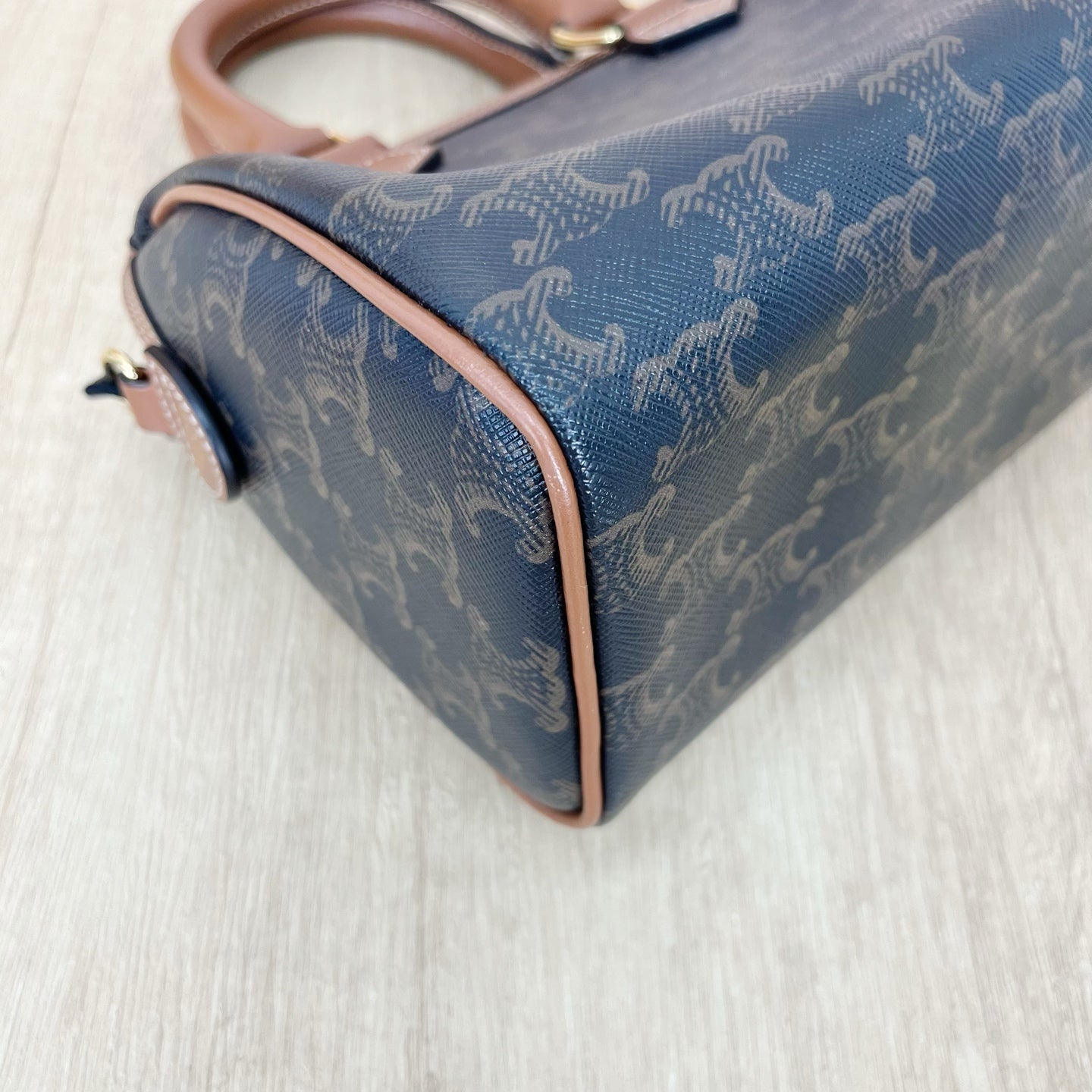 Celine Small logo-printed cowhide Boston bag Brown 113772CAS.04LU