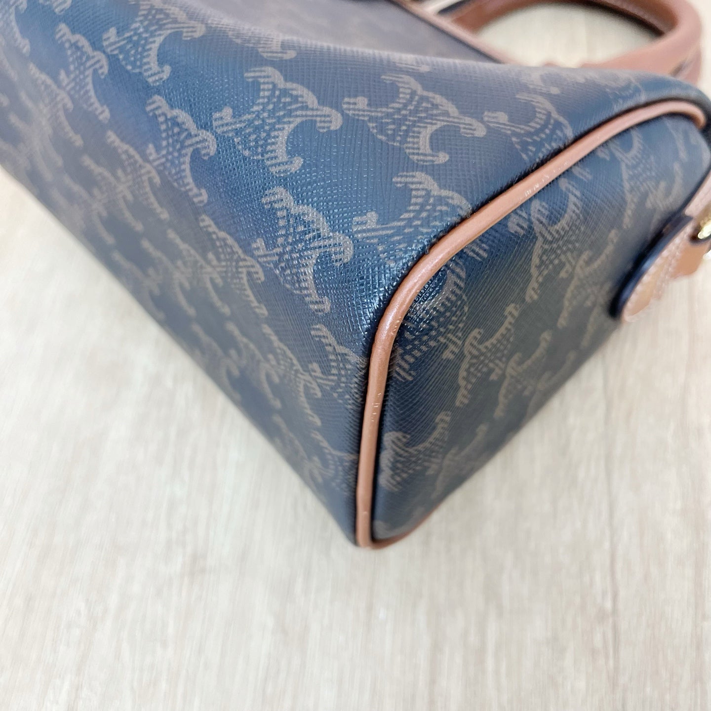 Celine Small logo-printed cowhide Boston bag Brown 113772CAS.04LU