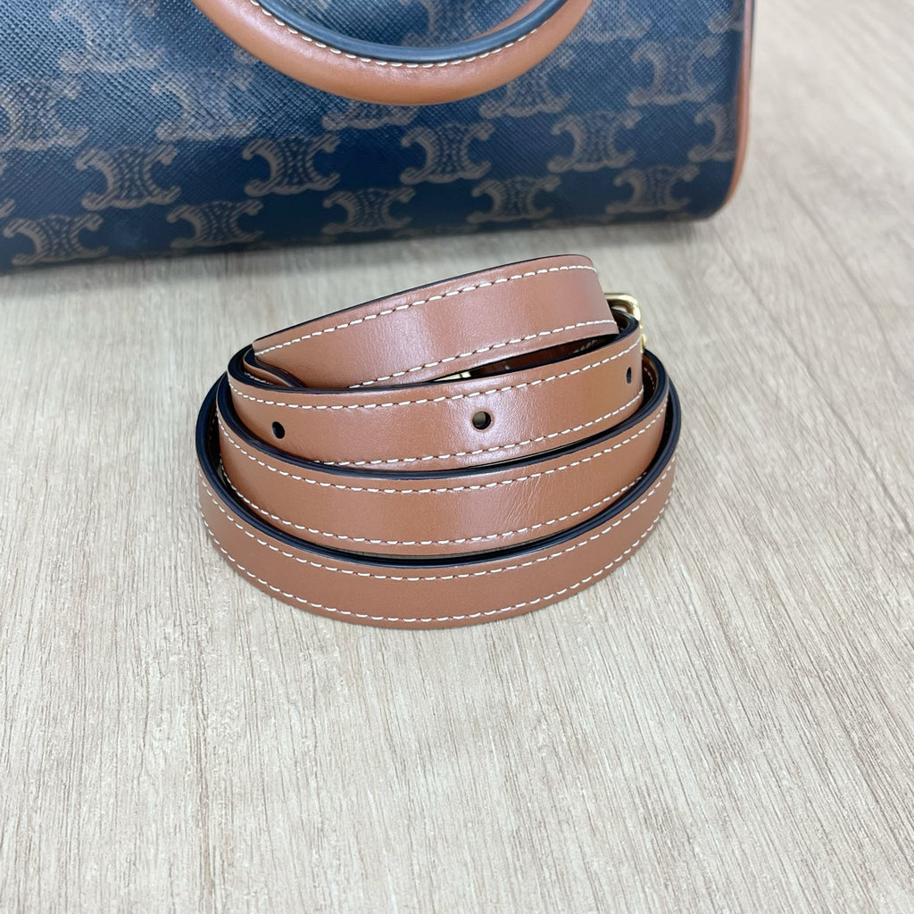 Celine Small logo-printed cowhide Boston bag Brown 113772CAS.04LU